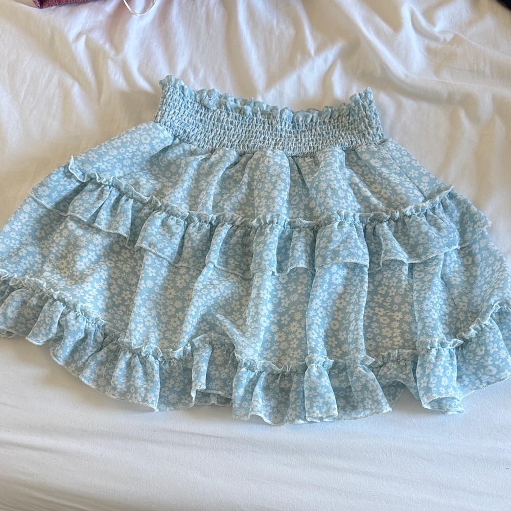 Altar'd State Light Blue Floral Ruffle Skirt